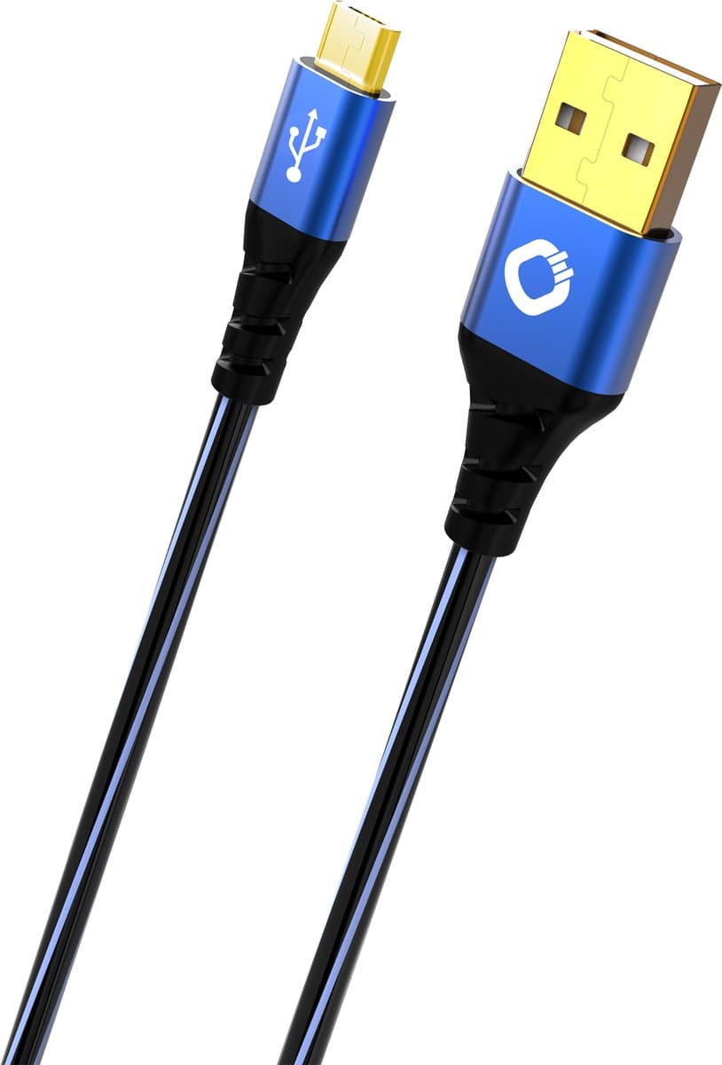 Oehlbach USB Plus Micro USB 2.0 [1x USB-A 2.0 stekker - 1x Micro-USB 2.0 B stekker] 0.50 m Blauw Vergulde steekcontacte