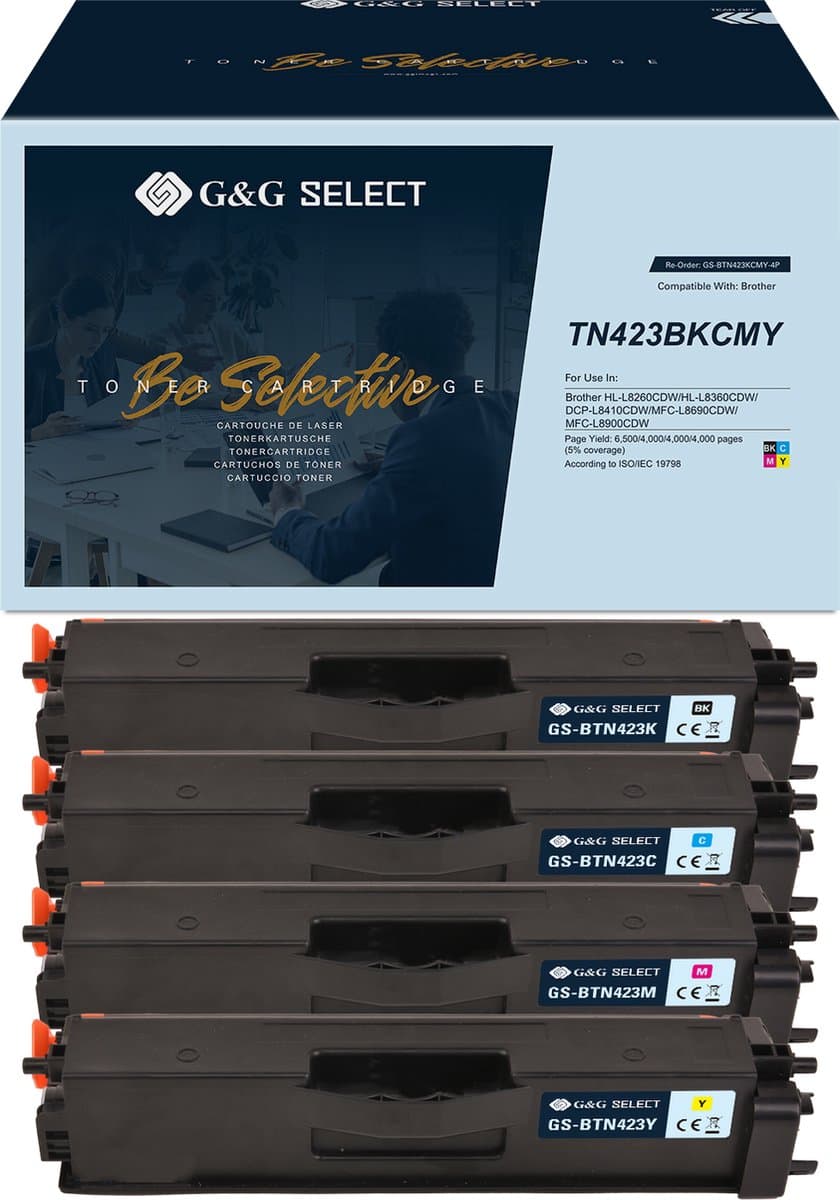 G&G Select XL Premium Toner Geschikt voor Brother TN-423CMYK Multipack 4 Kleuren