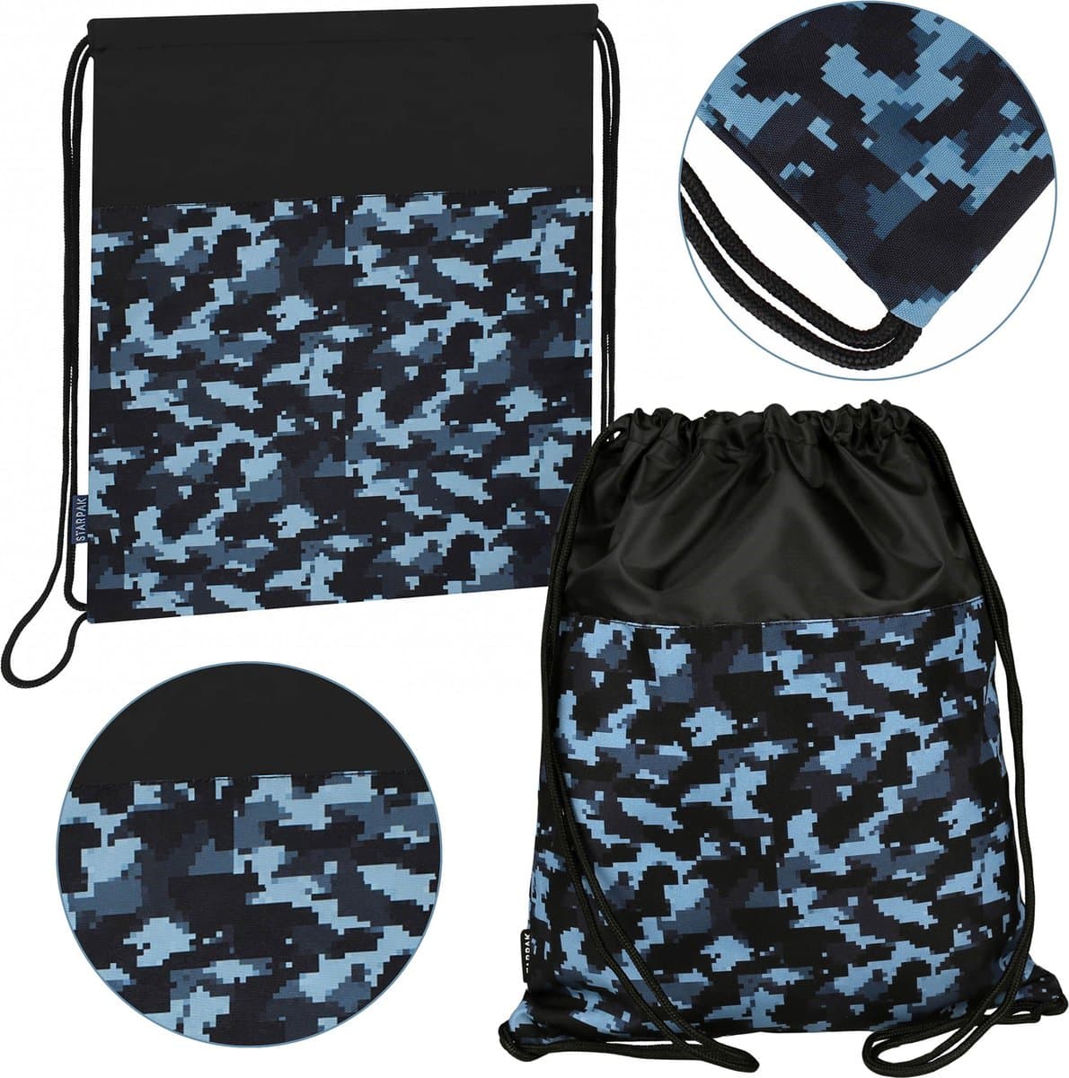 Blauwe camouflage tas voor schoenen, schooltas om de schouder 45x35,5 cm STARPAK