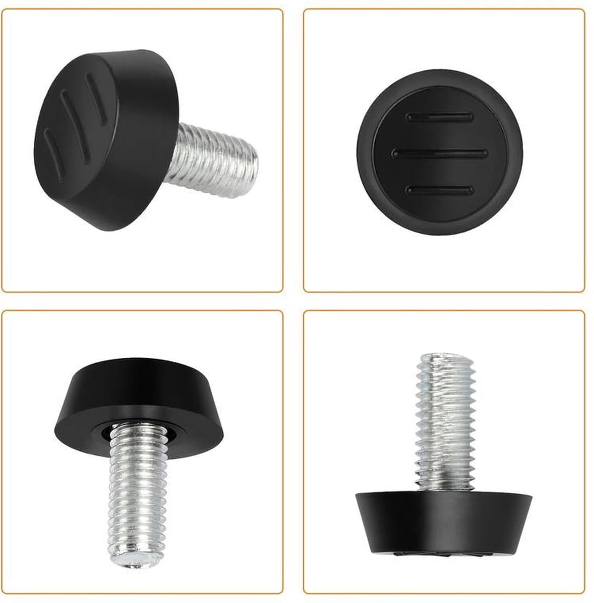 FSW-Products – 4x Stelvoeten met Viltjes – M6 Schroefdraad – Ø20 mm – Hoogte 25 mm – Zwart/Zilver – Meubelstelpoten – Kunststof & RVS – Vloerglijders – Vloerbeschermers - Stelpoten