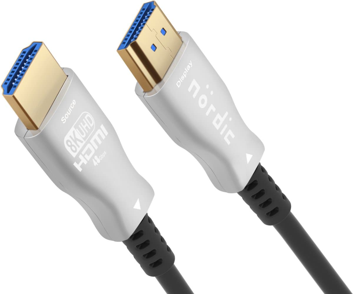 NÖRDIC HDMI 2.1 Glasvezelkabel - 7.5 meter - 8K 60Hz - AOC Optische kabel - 48Gbps - HDR, eARC, VRR compatibel - Zwart/Zilver
