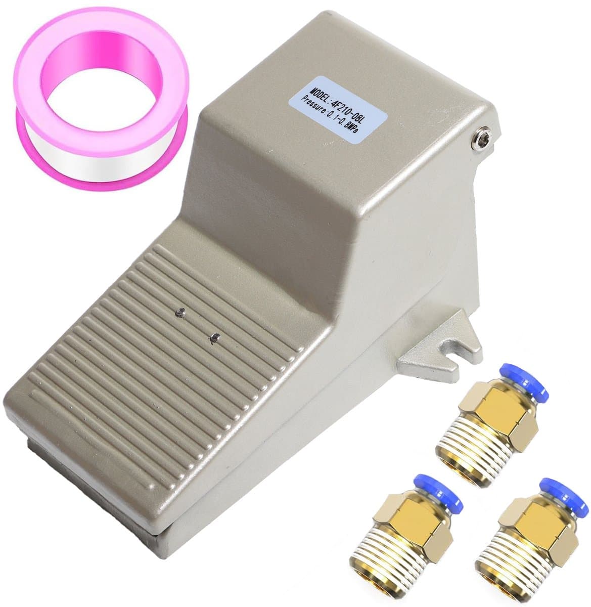 1/4 inch BSP pneumatische voetpedaalventielset, 5-weg, 2 standen met schroefdraad en antislip rubberen drukregelaar 4F210-08L (met slot) met 6 mm pneumatische aansluitingen
