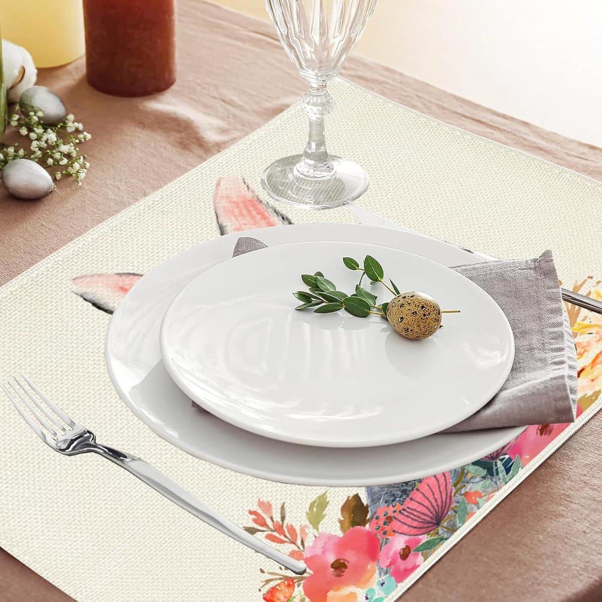 Allecto Plus - Set van 4 tafelsets voor Pasen - katoen linnen tafeldecoratie - lentedecoratie - moderne placemats - afwasbaar - 44 x 33 cm - paasdecoratie voor tafel.
