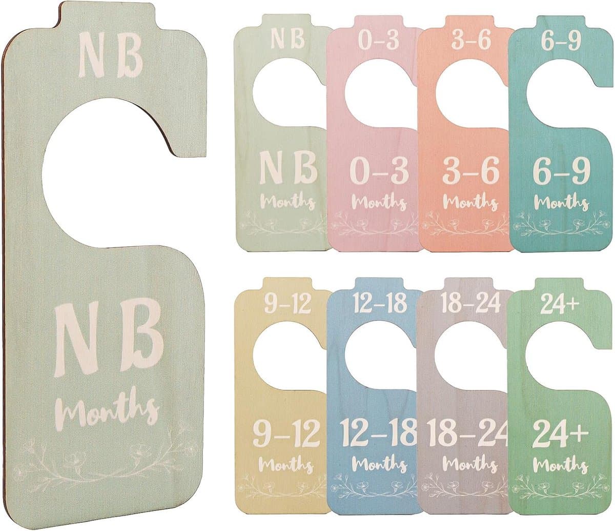 8 Stukken Baby Kleding Scheiders - 8 Kleuren Houten Dubbelzijdige Baby Kleding Organizer voor Pasgeborenen tot Peuters