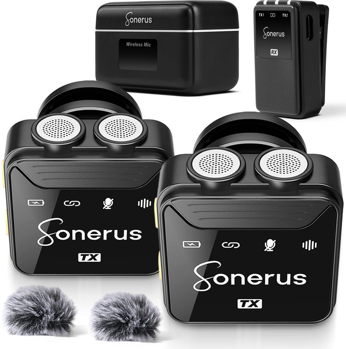 Sonerus Pro - Lavalier - Draadloze Microfoon - 2 Stuks - Geschikt voor Alle Smartphones, Camera & Laptop - Microfoons - Plug & Play - Incl. 2 Windshields