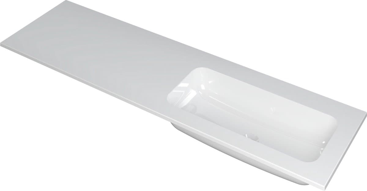 INK Faktor wastafel polystone rechts zonder kraangat 160x45x1,5cm, glans wit