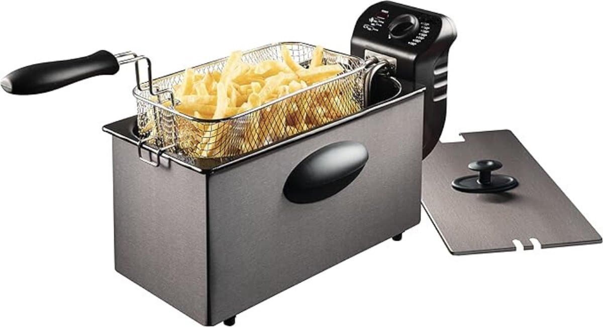 Frituurpan 3.5 Liter - Friteuse Met Mand & Warmte-Geïsoleerde Handgrepen - Frituur Tot 190° 2000W 3 4 Liter - Antraciet