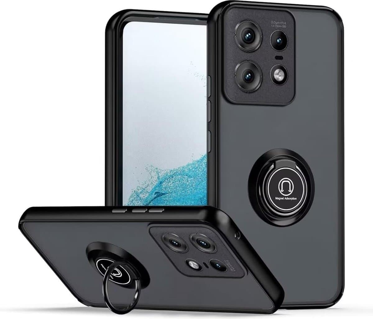 Geschikt voor Motorola Moto Edge 50 Pro 5G - 360 Graden Draaibare Ring - Schokbestendig - Back Cover Hoesje - Zwart