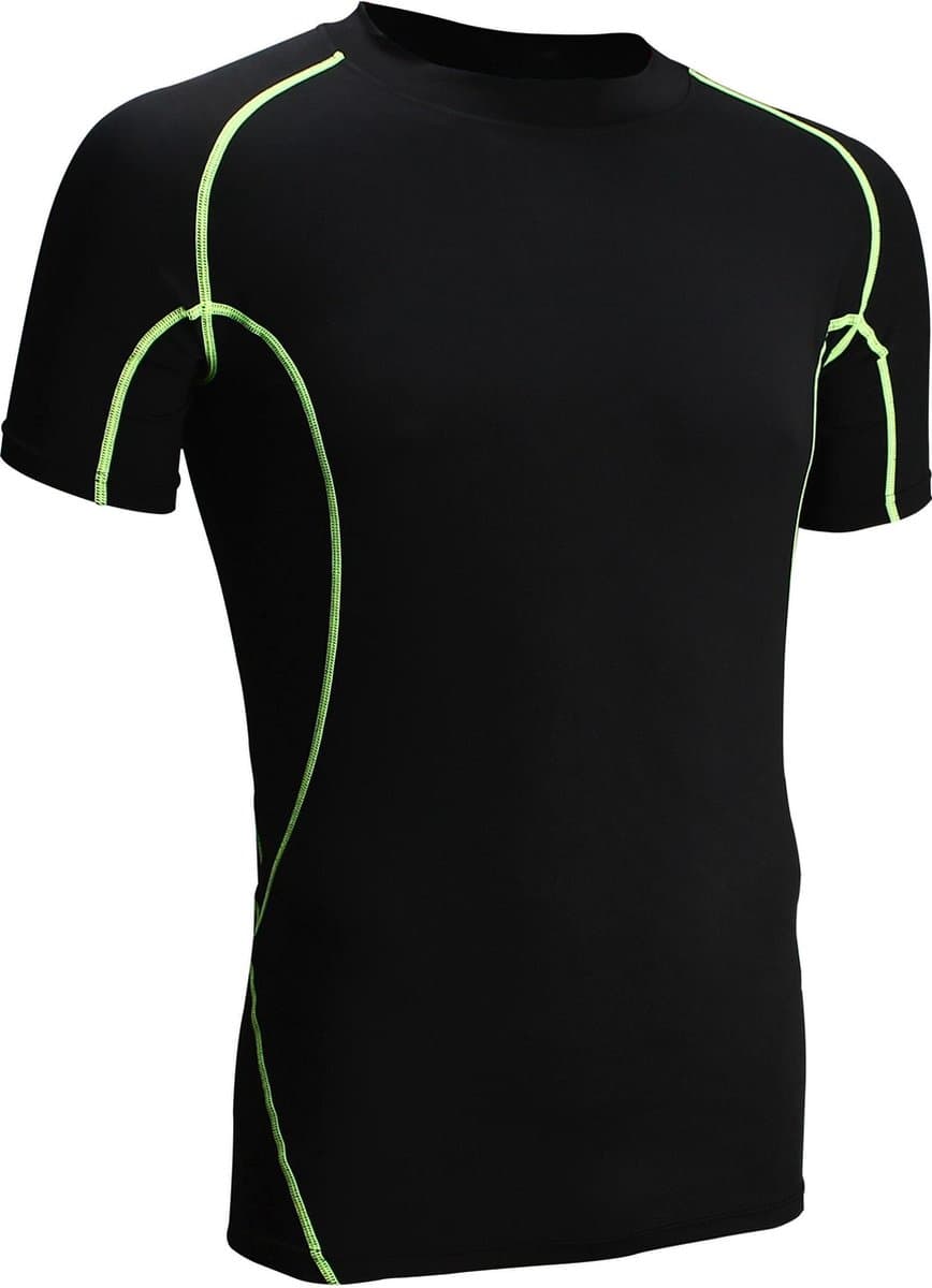 Avento Compressieshirt Korte Mouw Comfort - Mannen - Zwart/Fluorgeel - Maat S