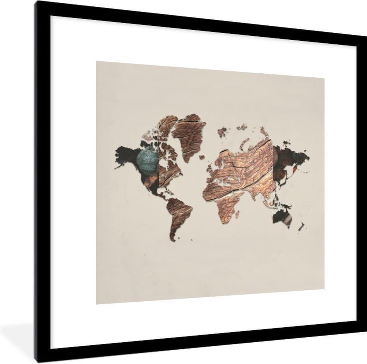 Poster in lijst - Fotolijst 40x40 cm - Posters - Wereldkaart - Simpel - Hout - Posterlijst zwart - Decoratie - Wanddecoratie woonkamer - Muurdecoratie slaapkamer