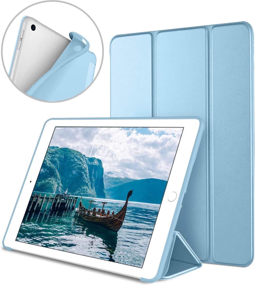 HB Hoes Geschikt voor Apple iPad 5 & Apple iPad 6 - 9.7 inch (2017 & 2018) - Licht Blauw - Tri Fold Tablet Case - Smart Cover - (iPad A1822 - A1823 - A1893 - A1954)