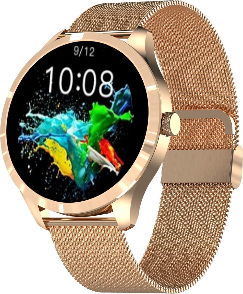 Belesy® Q9 Pro - Smartwatch Dames - Smartwatch Heren - Android - IOS - Horloge - 1.28 inch - Kleurenscherm - Stappenteller - Bloeddruk - Hartslag - 75+ Wijzerplaten - Sporten - Staal - Roségoud - Kerstcadeau