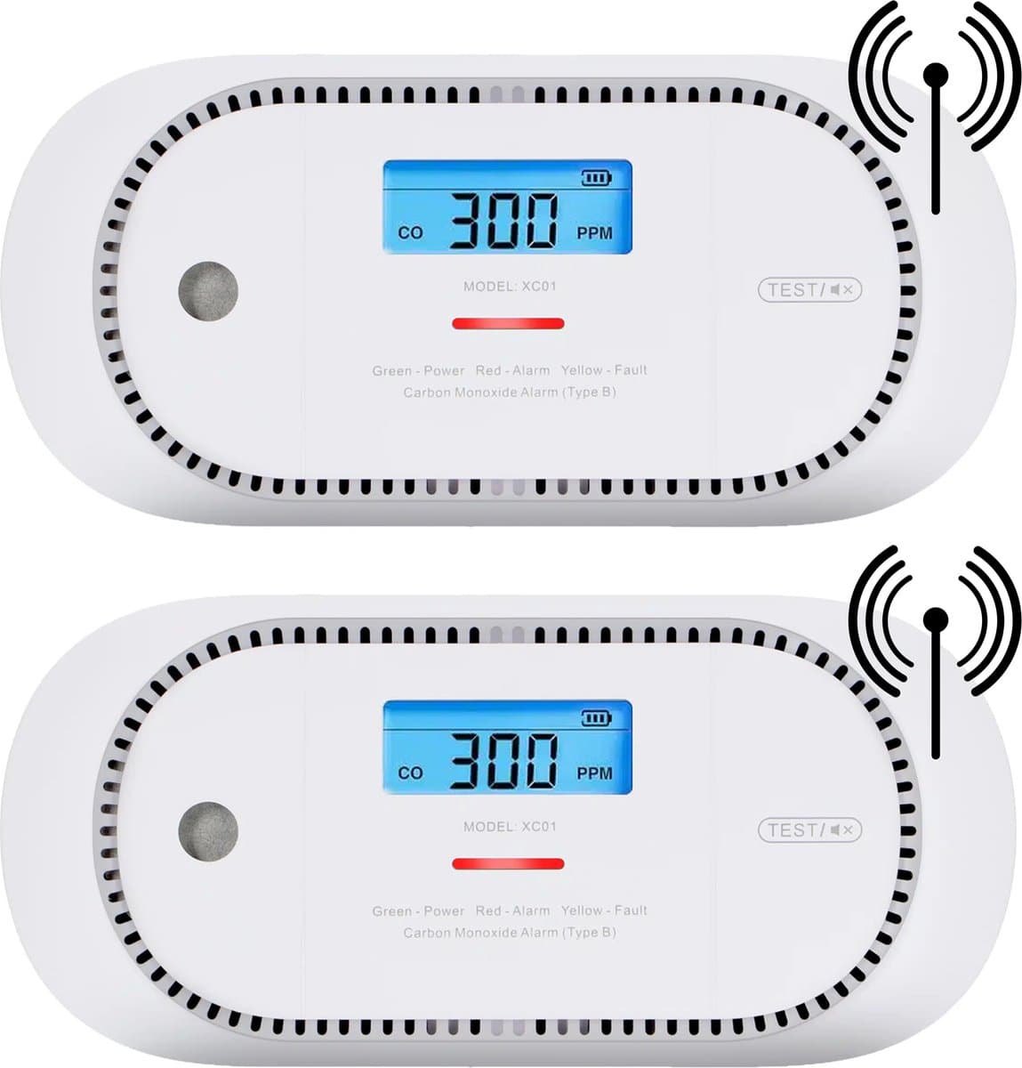 X-Sense XC01P-WR Koppelbare koolmonoxidemelder - 2 koolmonoxidemelders - 10 jaar Figaro® sensor - LCD display - Voldoet aan Europese norm - Draadloos koppelbaar