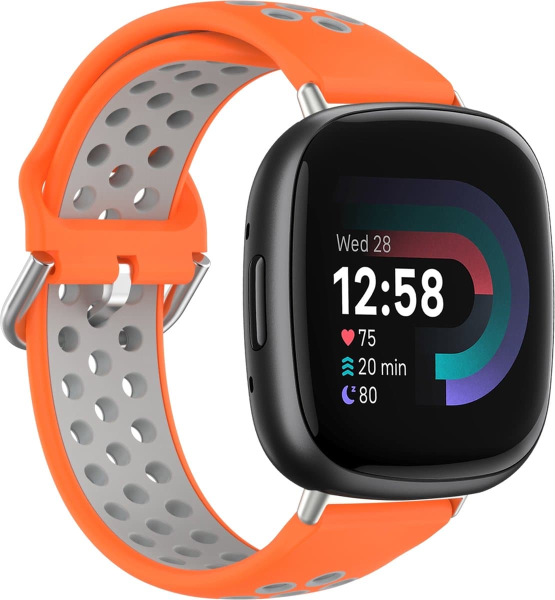 By Qubix - Geschikt voor fitbit Versa 3 & 4 / Sense 1 & 2 - Sport editie - Large - Oranje + grijs