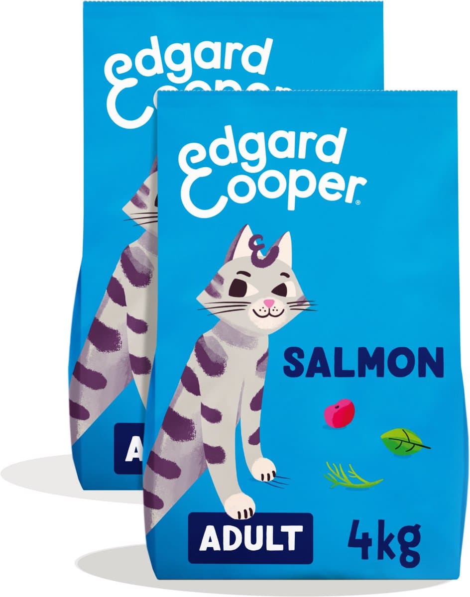 Edgard & Cooper Graanvrij Droog Kattenvoer (2x Zalm 4kg), Vers Vis, Natuurlijke Kattenbrokjes voor Katten met Vers Vis, Eiwitrijk, Zonder Toegevoegde Suikers
