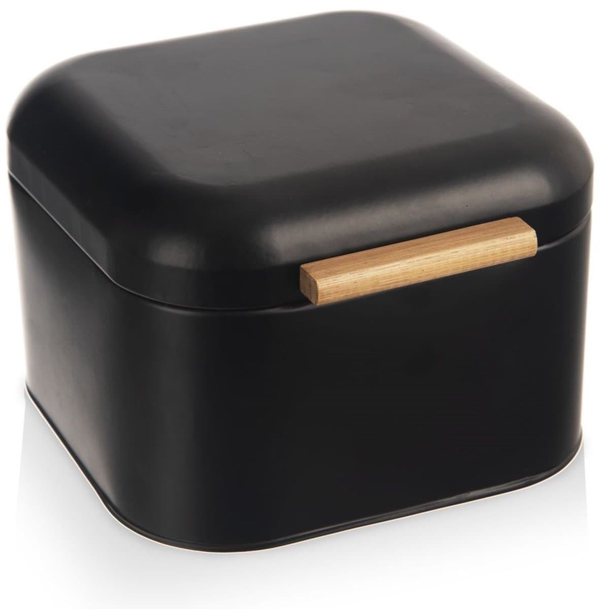 Orion - Metalen Broodtrommel - Zwart - 21,5x20x14,5 cm - Bamboe Handgreep