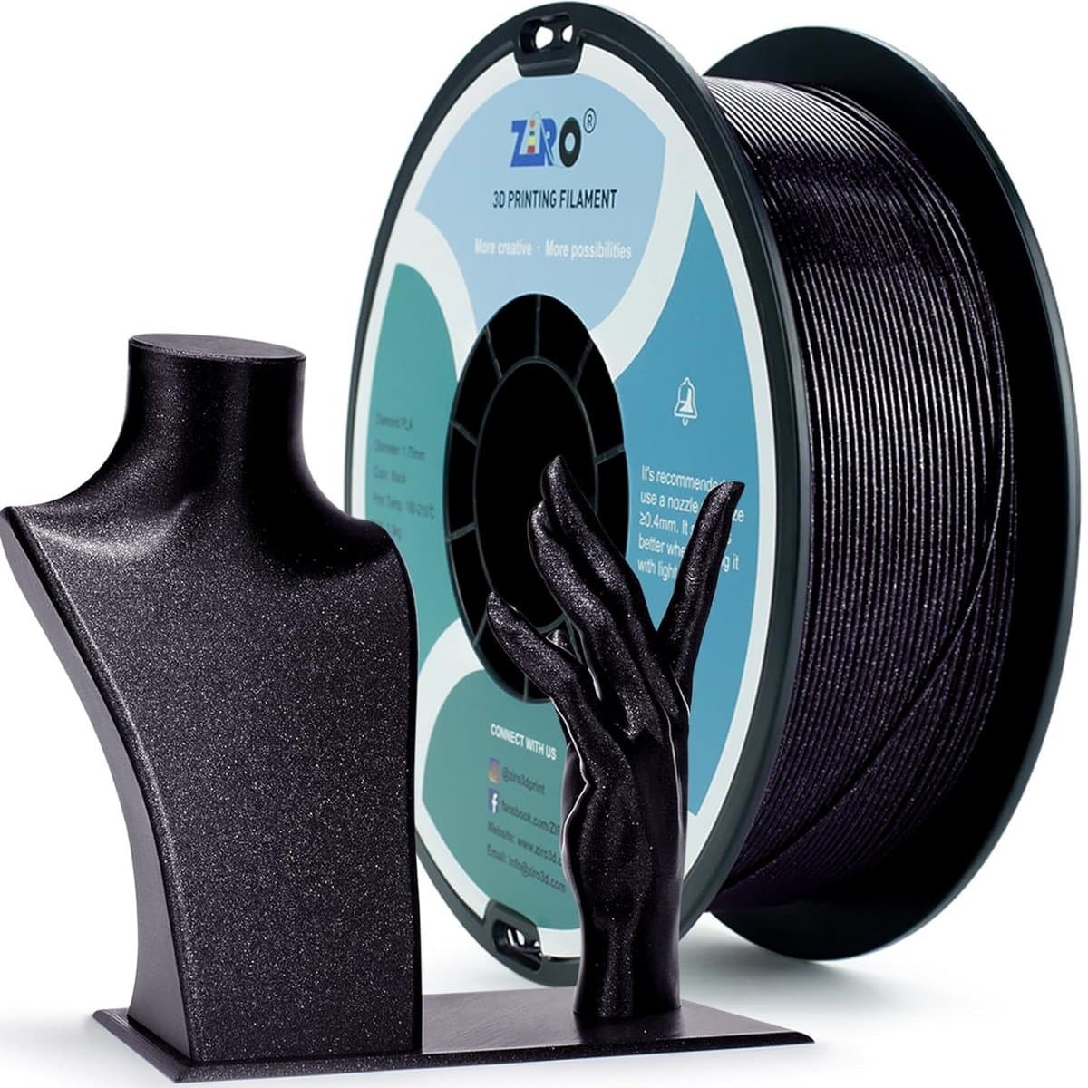 Glitter PLA 3D Printer Filament 1.75mm - Diamant Zwart, 1KG
