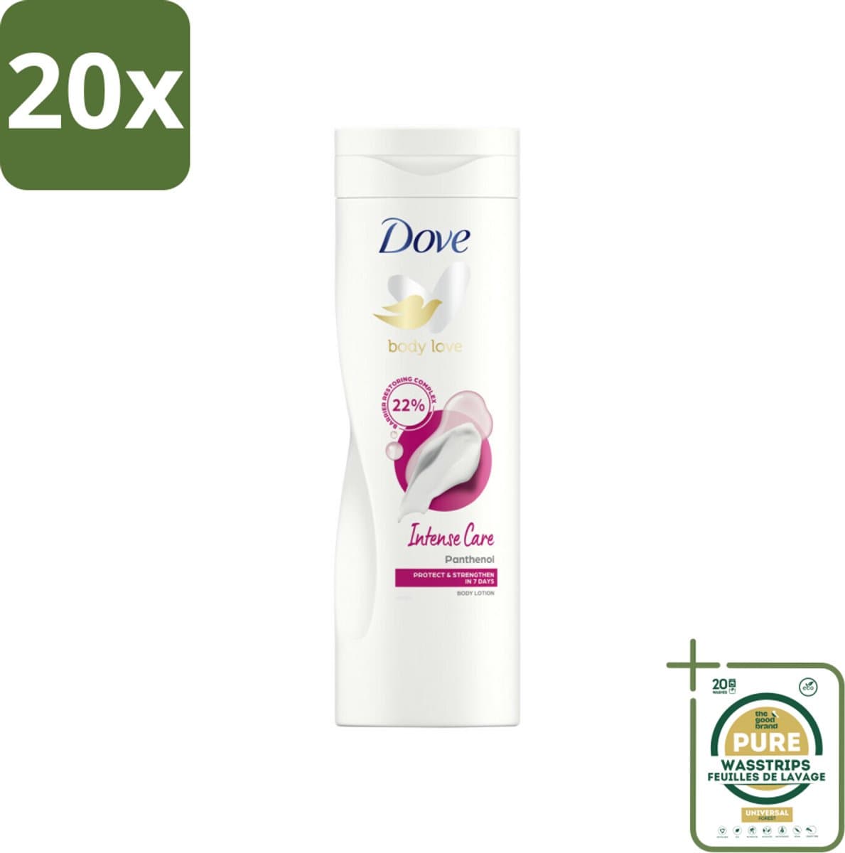 20 x Dove Bodylotion Intense Care 400 ml - Grootverpakking - Droge Huid Verzorging - Bodylotion - Hydratatie - Intensive Care - Vetvrije Bodylotion