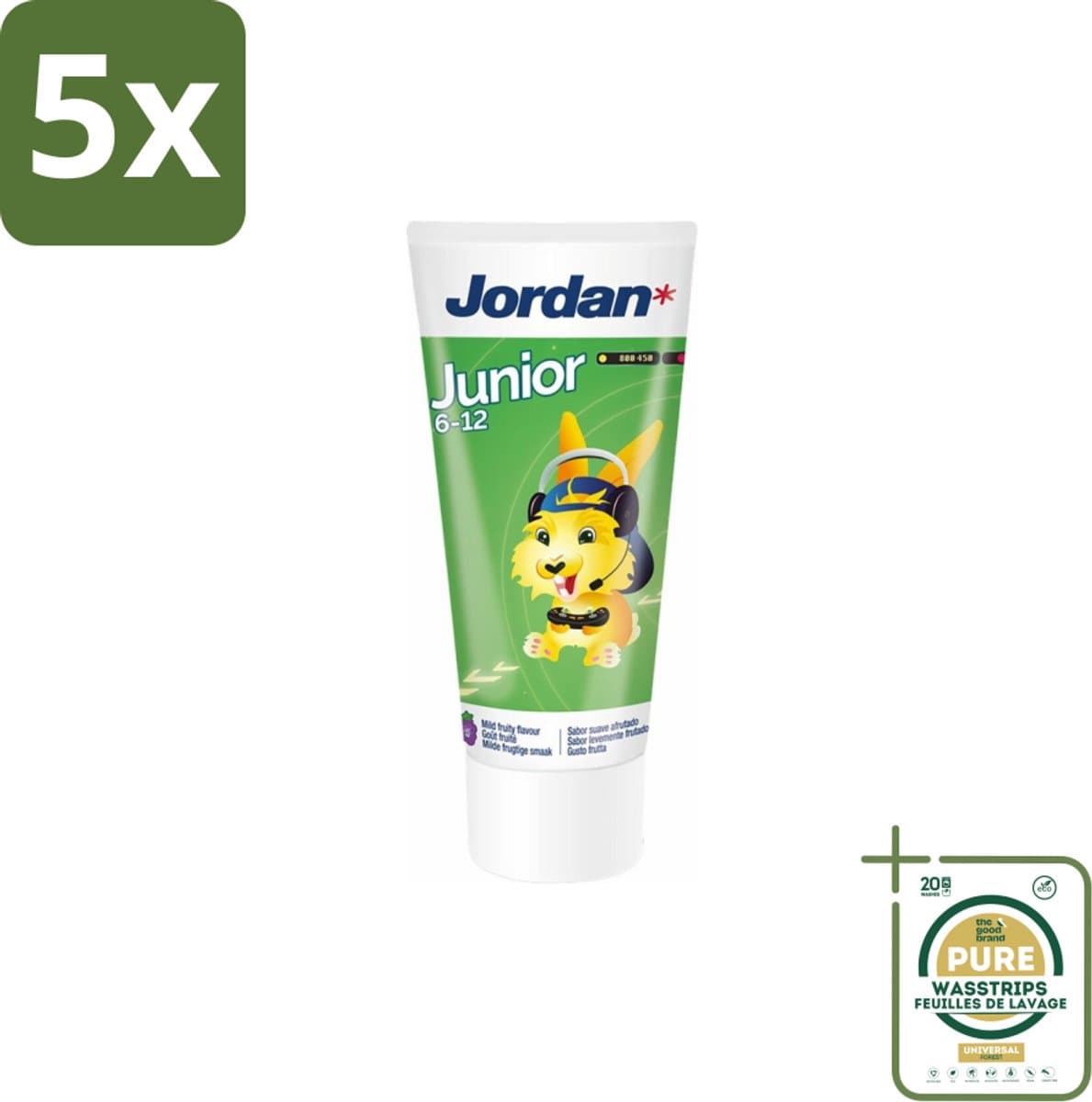 5 x Jordan - Junior - Tandpasta - 6-12 jaar - 50 ml - Grootverpakking - Jordan Junior Tandpasta 6-12 Jaar - Kindertandpasta - Fluoride 1450 Ppm - Milde Fruit/mint Smaak - Tandpasta Voor Kinderen