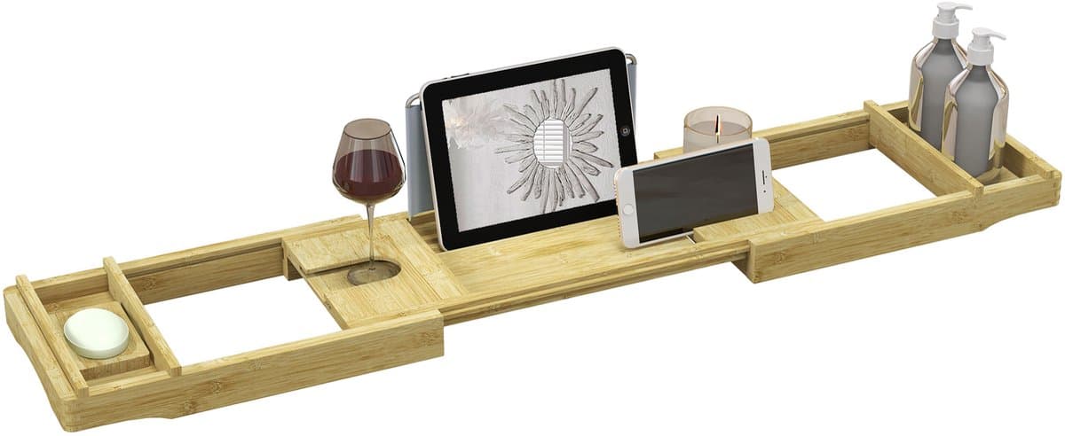 HOMCOM Badkuiplade - Bamboe - 109x23x4,5cm - Natuurlijk hout