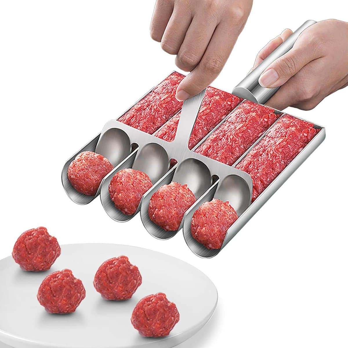 Mmgoqqt 4-In-1 Gehaktbal-Maker - Roestvrij Staal - Keuken Gereedschap - Vlees Baller Maker - Zilver - Basic - Snel En Hygi毛nisch Maken