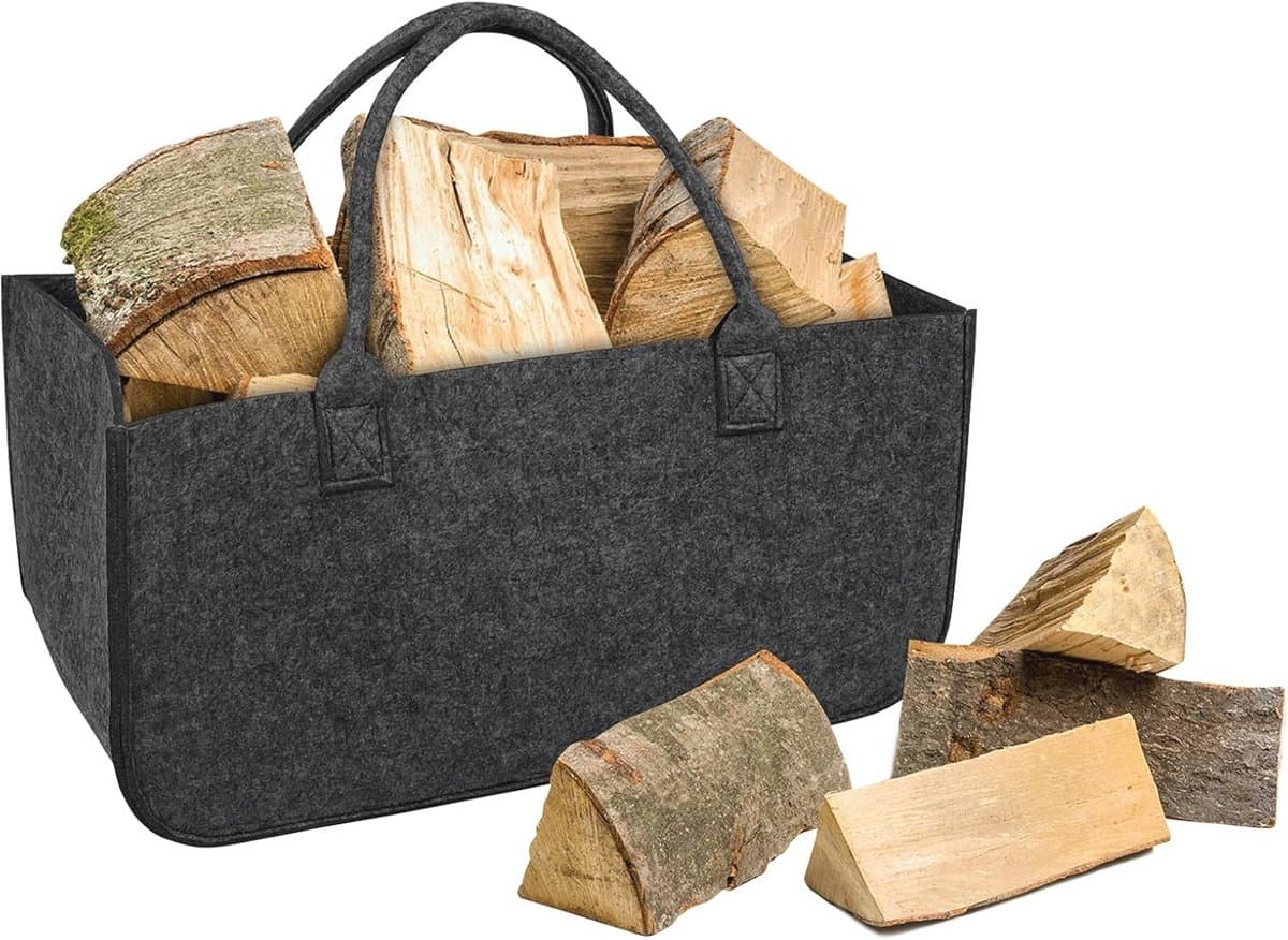 Draagbare Vilten Haardhoutzakken – Set van 4 – Sterke en Duurzame Brandhoutmanden tot 30 kg