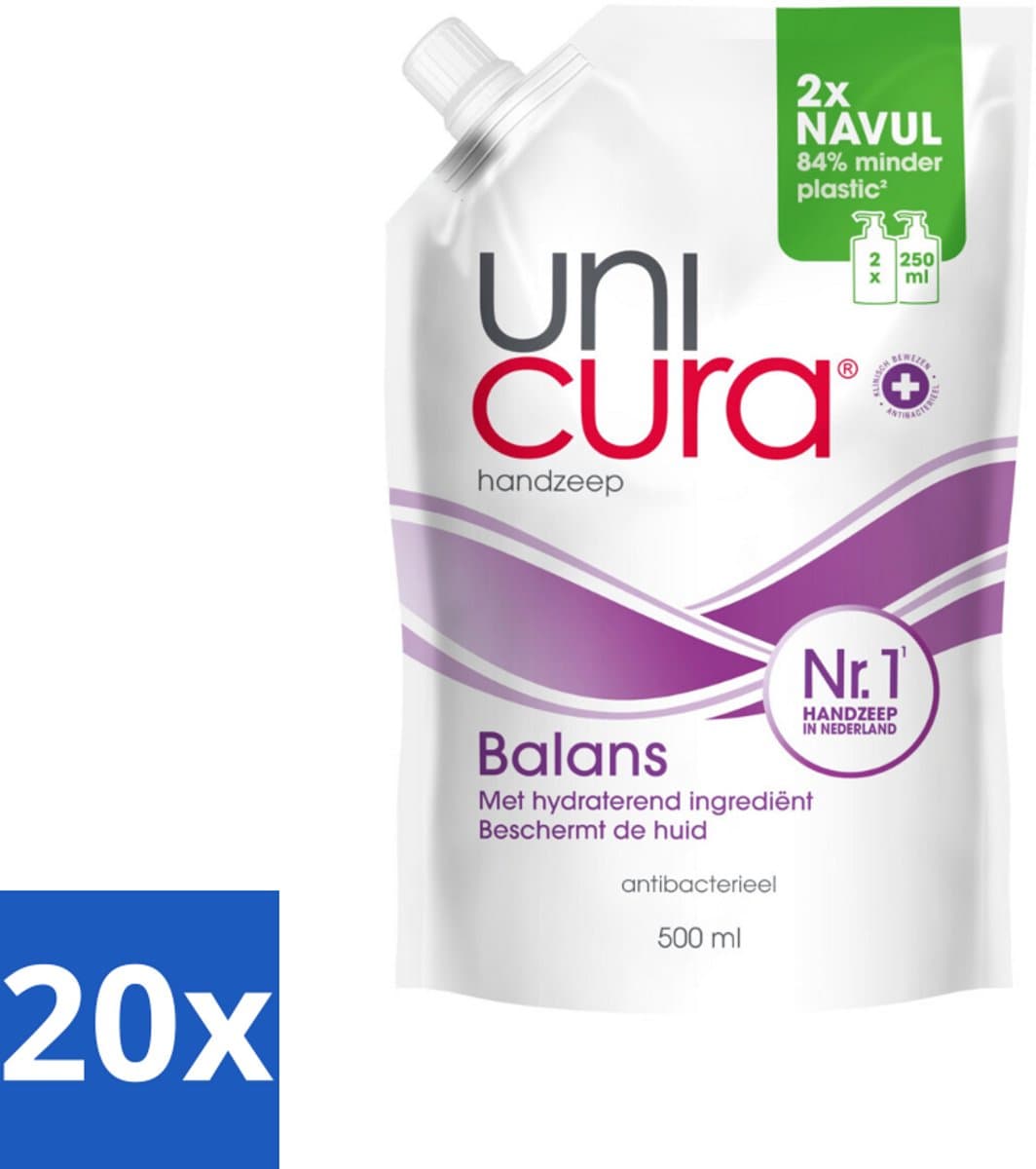 Unicura – Vloeibare Handzeep Navulling – Balans – 500 ml - Bulkverpakking - 20 stuks