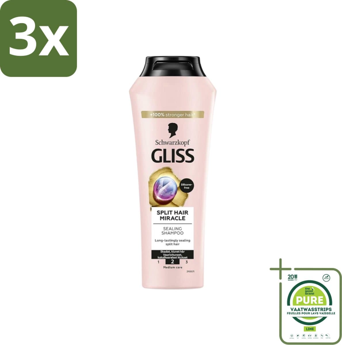 3 x Gliss-Kur - Shampoo - Split Hair Miracle - Herstelt Gespleten Haarpunten - 400 ml - Grootverpakking - Haarverzorging - Shampoo - Gespleten Haarpunten - Haarherstel - Keratine