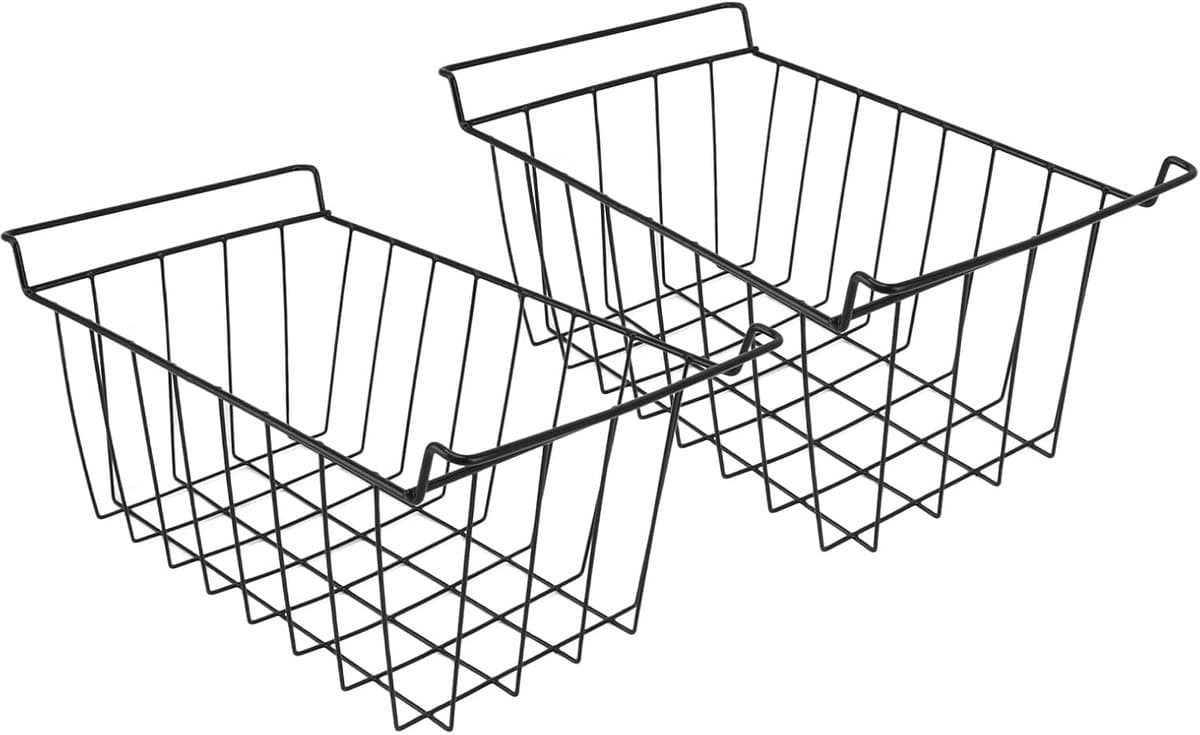 Famanu – Grote metalen draadmand met handvatten, stapelbare pantry en vriezer organizer voor keuken bureau en voorraadkast
