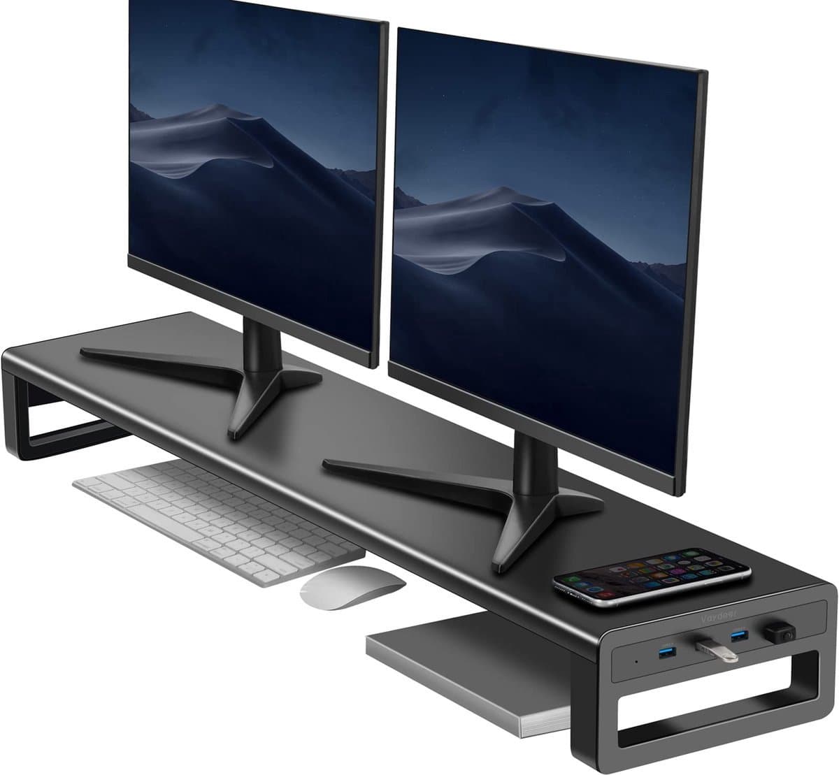 Stunq® Dubbele Monitorverhoger met Extra USB-Poorten voor Efficiëntie en Comfort