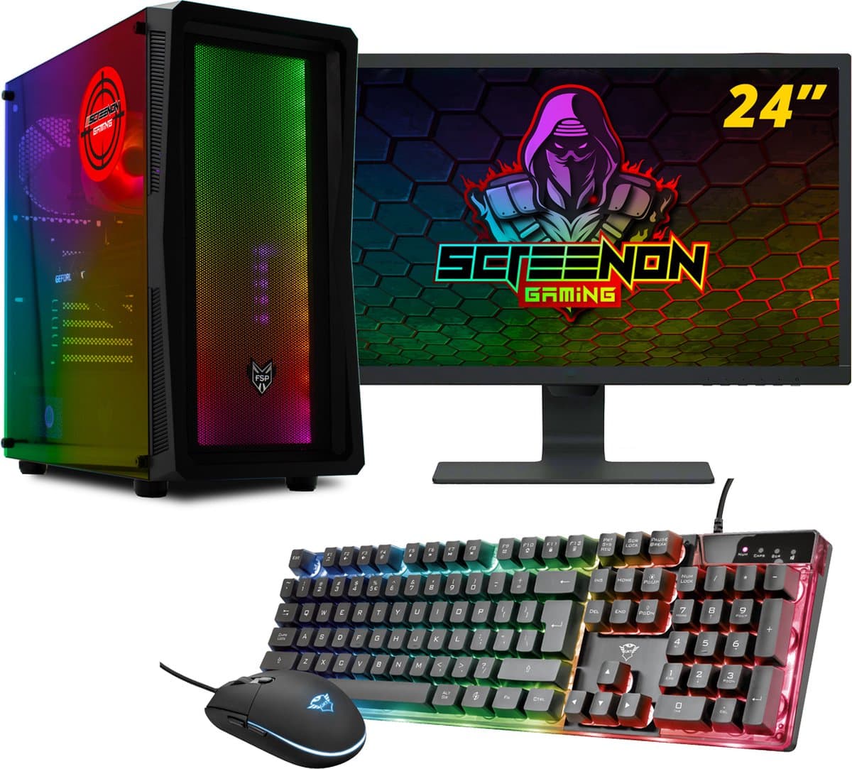 ScreenON - Gaming Set - SIA-S380105 - (GamePC.IA-A380105 + 24 Inch Monitor + Toetsenbord + Muis)