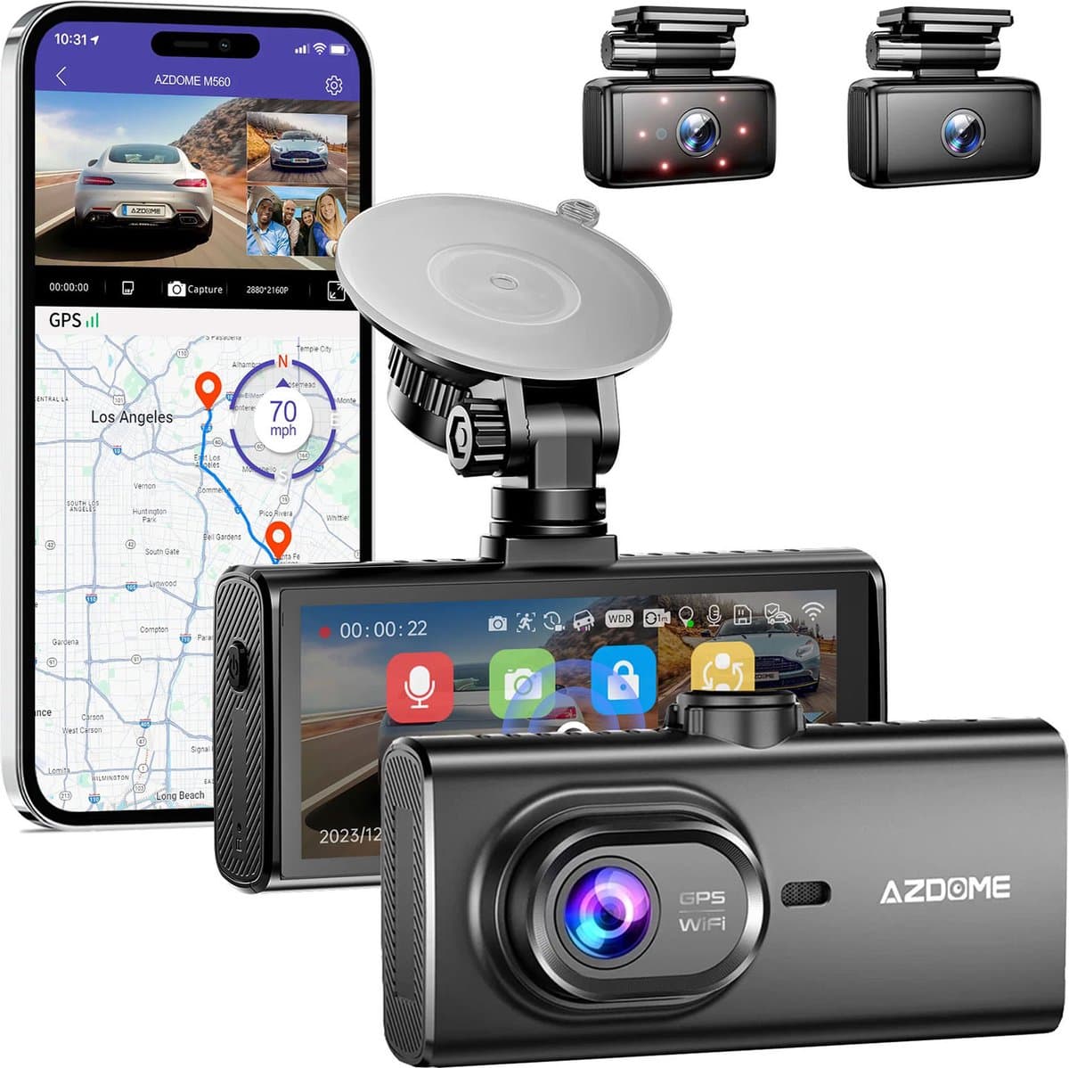 AZDome M560 3CH 4K Wifi GPS 128gb dashcam voor auto