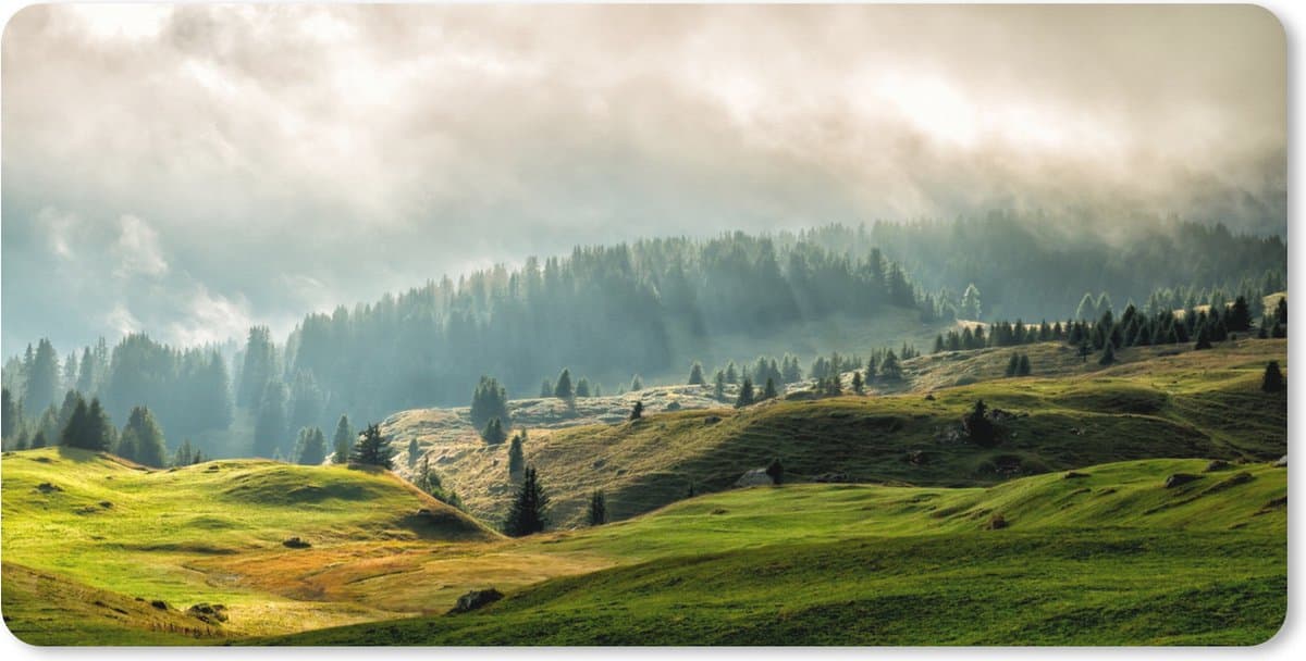 Muismat XXL 120x60 cm - Bureau onderlegger - Bureau mat Alpen - Bos - Bomen - Bureaumat - Gaming mousepad xl - Bureaulegger groot - Computer deskmat