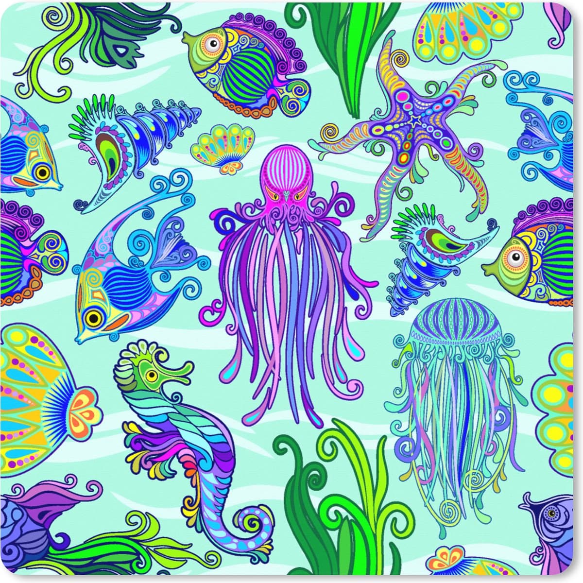 Muismat XXL 60x60 cm - Bureau onderlegger - Bureau mat Dieren - Regenboog - Vissen - Patronen - Bureaumat - Gaming mousepad xl - Bureaulegger groot - Computer deskmat