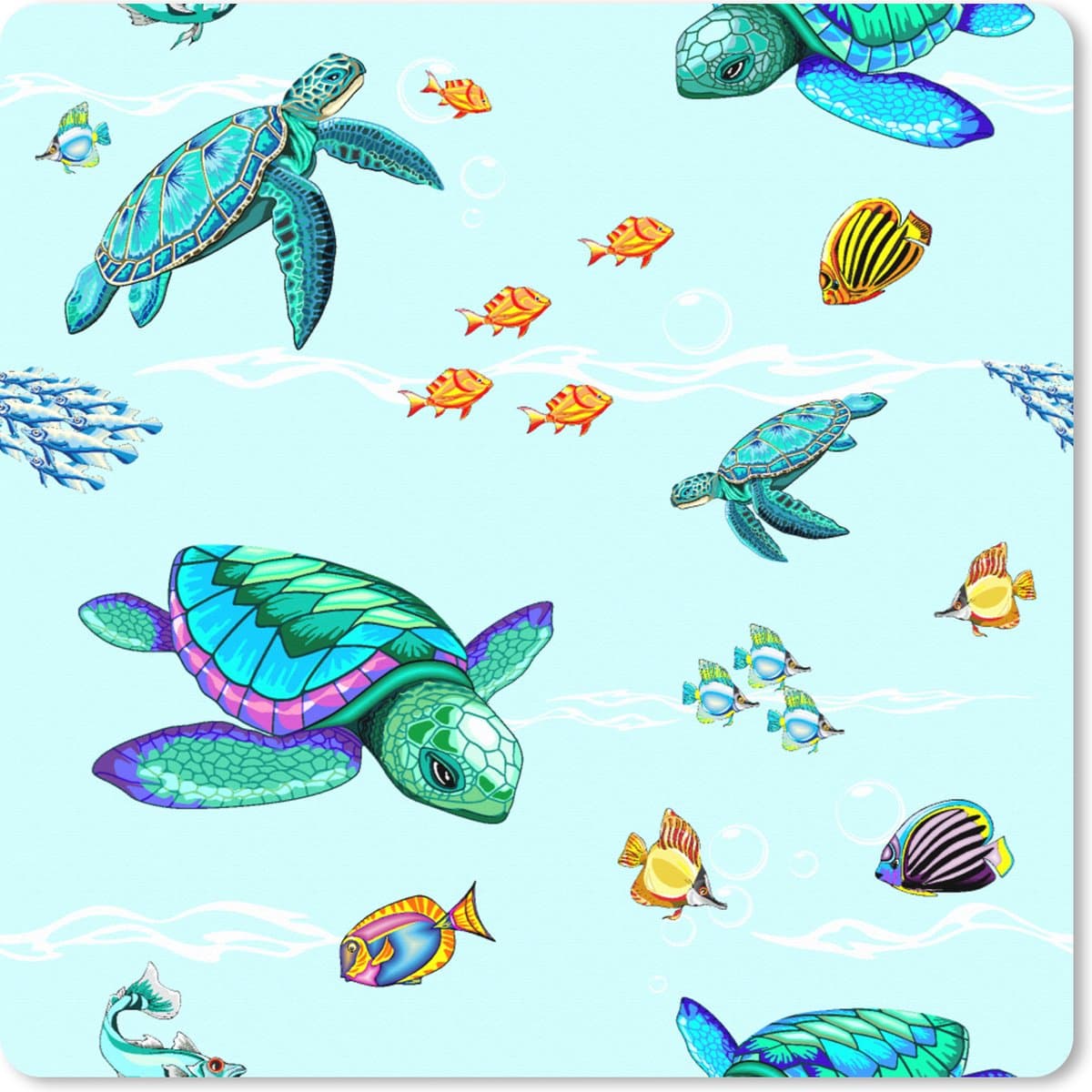 Muismat XXL 80x80 cm - Bureau onderlegger - Bureau mat Regenboog - Schildpad - Vis - Water - Patronen - Bureaumat - Gaming mousepad xl - Bureaulegger groot - Computer deskmat