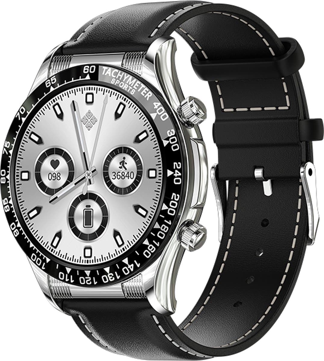 Darenci Smartwatch Superior Pro - Smartwatch heren - Activity Tracker - Touchscreen - Bluetooth bellen - Bluetooth muziek - Stalen band - Heren - Horloge - Stappenteller - Bloeddrukmeter - Verbrande calorieën - Zuurstofmeter -Waterdicht- Zilver/Zwart
