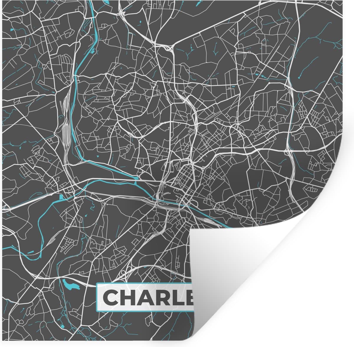 Muurstickers - Sticker Folie - Stadskaart – Grijs - Kaart – Charleroi – België – Plattegrond - 30x30 cm - Plakfolie - Muurstickers Kinderkamer - Zelfklevend Behang - Zelfklevend behangpapier - Stickerfolie