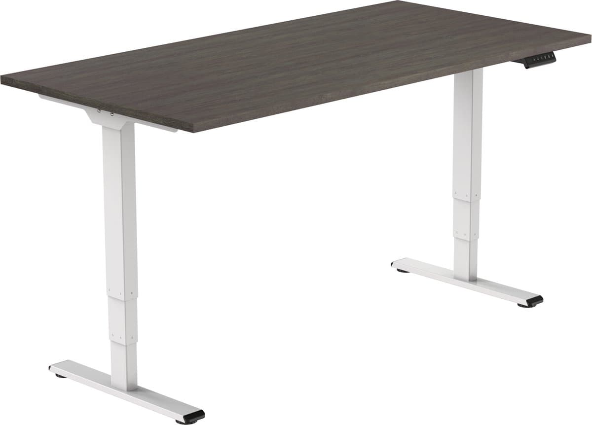 OrangeLabel by Euroseats elektrisch zit/sta bureau Eco. Voldoet aan de NEN EN 527 norm. Uitvoering wit frame en blad 120x80 Logan Eik