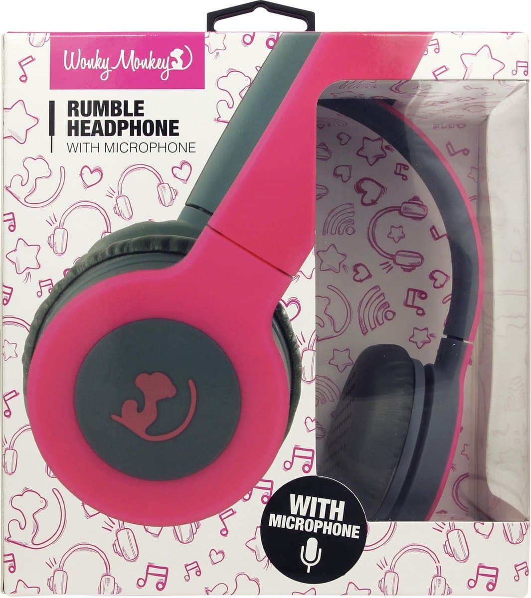 Wonkey Monkey - Koptelefoon - Headphone - Over ear - On ear - Rumble - Stereo - Roze