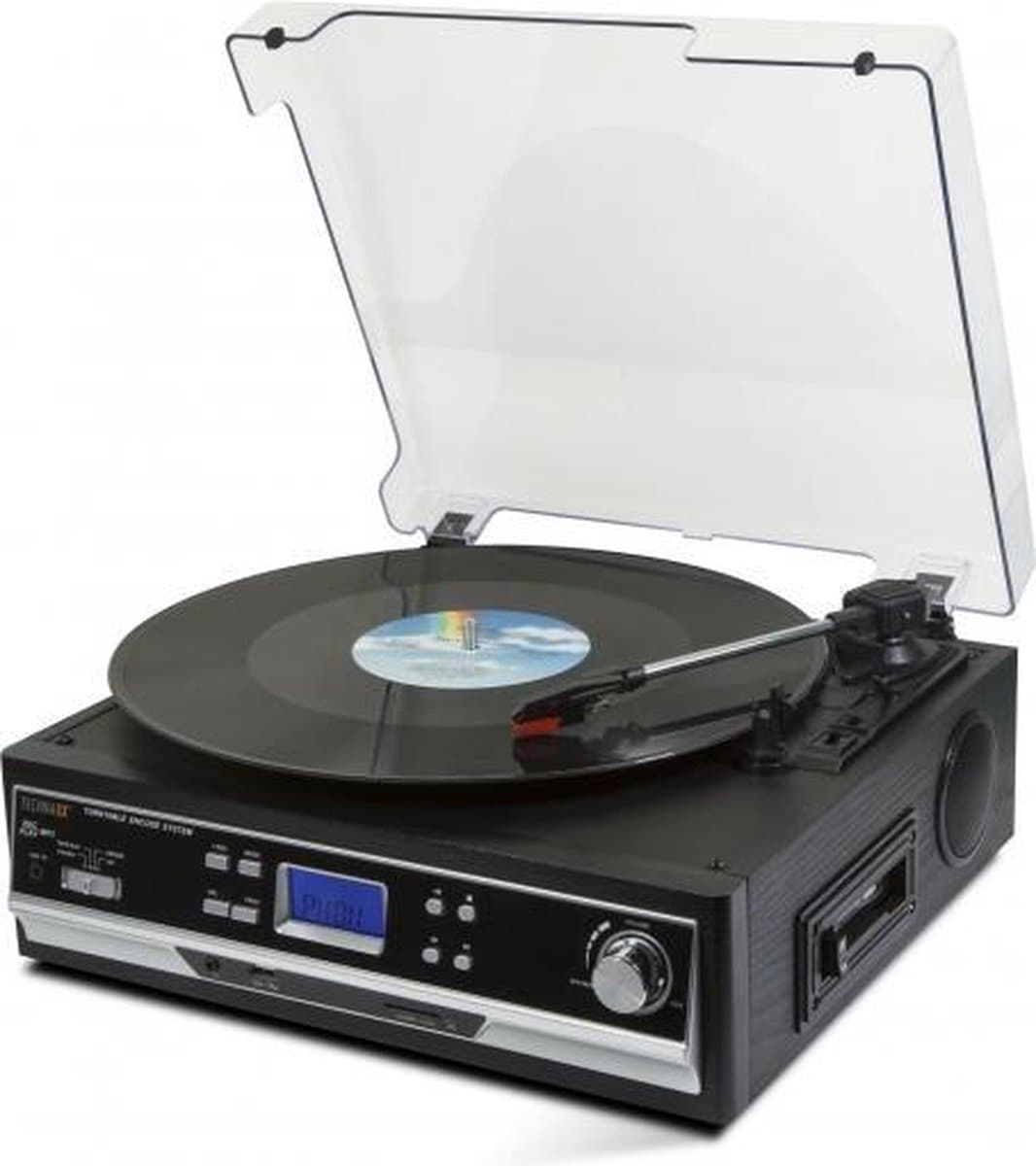 Technaxx TX-22+ Platenspeler en cassettedeck met digitaliseer functie naar USB of SD, ingebouwde speakers en Bluetooth, Zwart