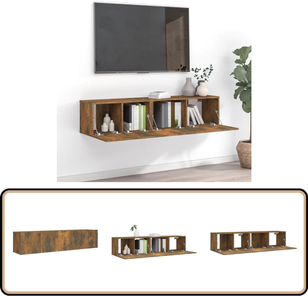 vidaXL 2-delige Tv-meubelset gerookt eiken Tv Meubels - Tv Kast - Salontafel - Bruine Tv Stand - Houten Tv Meubel