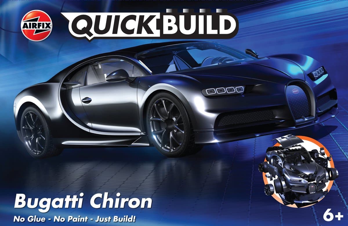 Airfix Constructiespeelgoed - J6025 QUICKBUILD Bugatti Chiron - Zwart - Sport Auto Bouwstenen set - Airfix