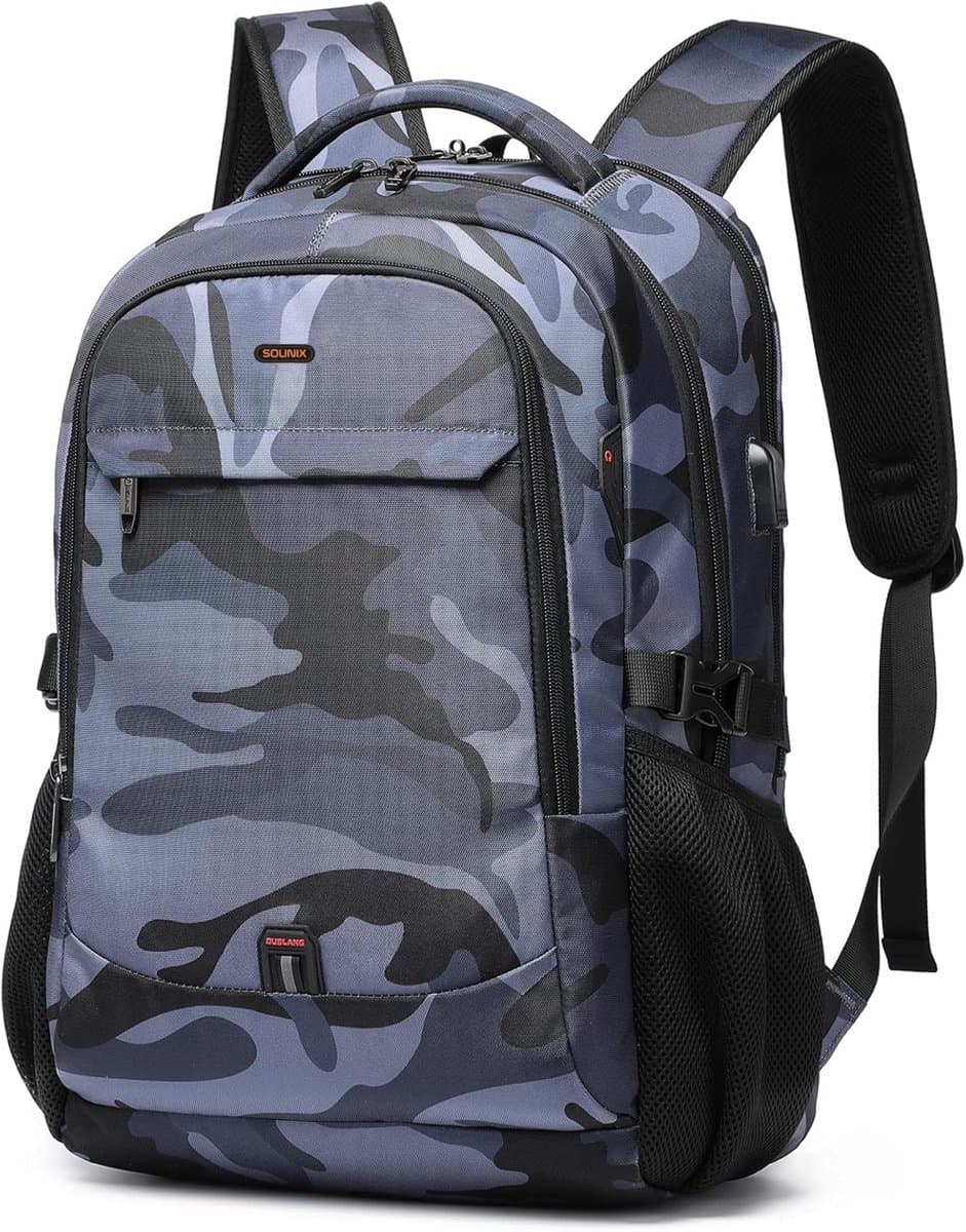 Sounix Laptoptas 17 inch - Laptoptas Dames & Heren - Rugtas - Inclusief Usb Oplaadstation - Hoge kwaliteit - Camouflage