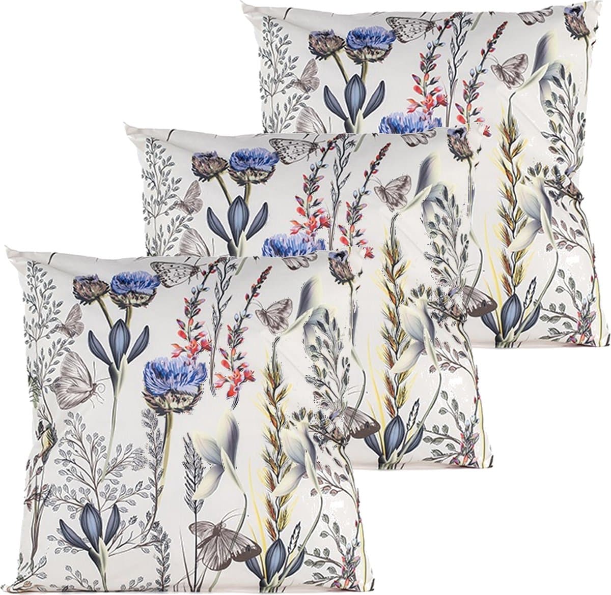 Anna's collection buitenkussen bloem - 3x - wit/paars - 60 x 60 cm - Water en UV bestendig