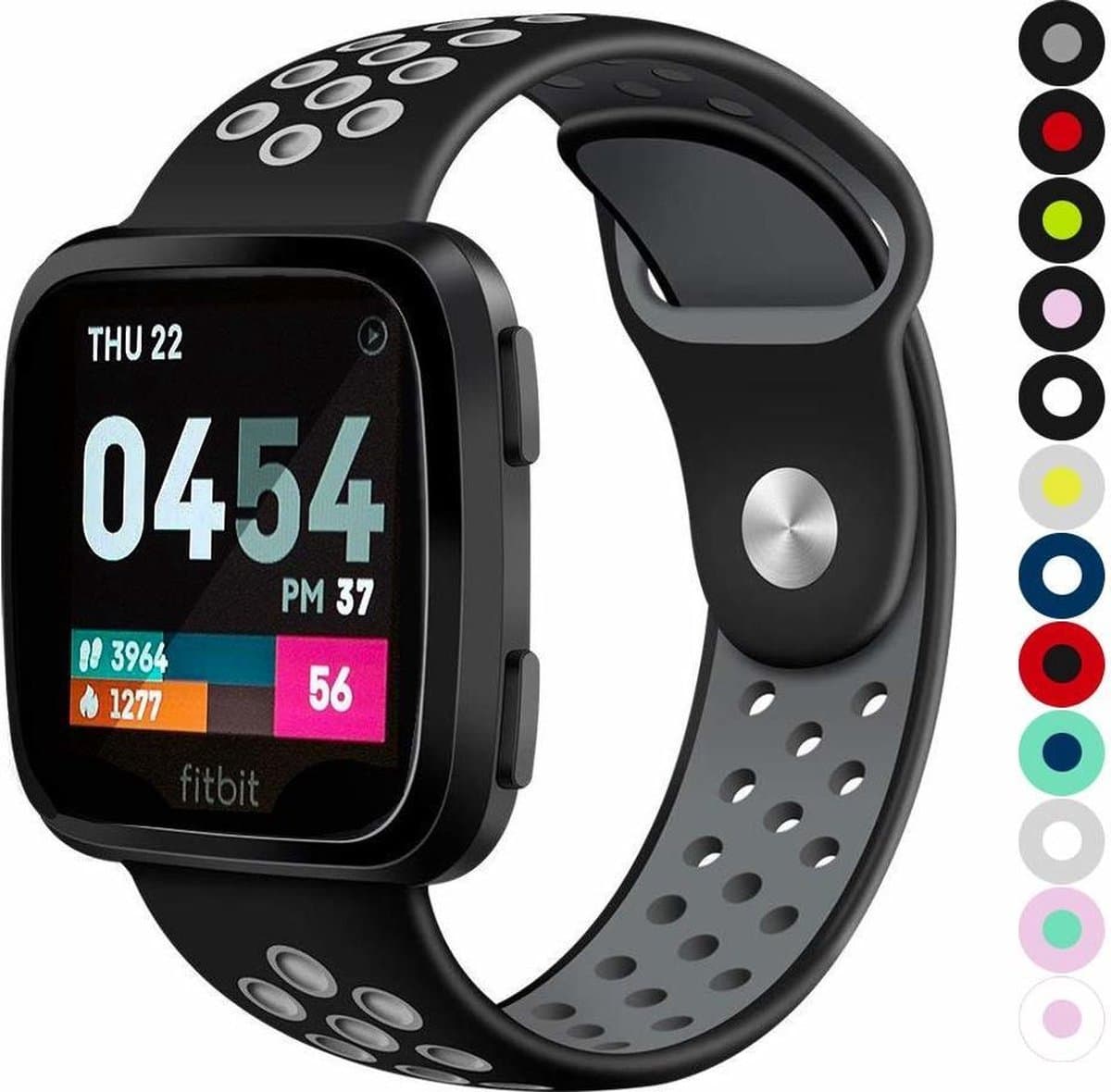 123watches dubbel sport band - zwart grijs - ML - Geschikt voor Fitbit Versa 1 & 2 / Lite