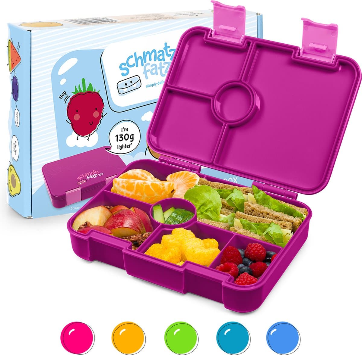 Schmatzfatz Broodtrommel voor Kinderen met Vakken, BPA-vrije Lunchbox voor Kinderen, Kinder Bento Box, Brooddoos voor Meisjes & Jongens, Snackbox, Perfect voor School, Kinderopvang & Uitjes (Paars)