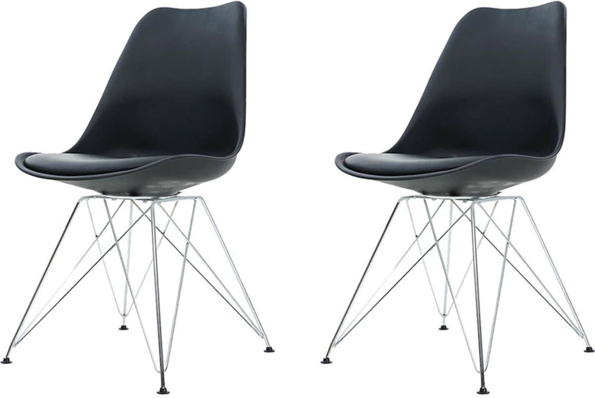 Essence Metal Stoel zwart - Chroom onderstel - Set van 2