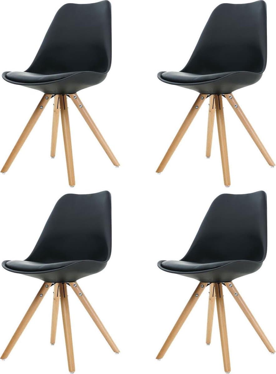 Essence Legno stoel zwart - Houten onderstel - Set van 4