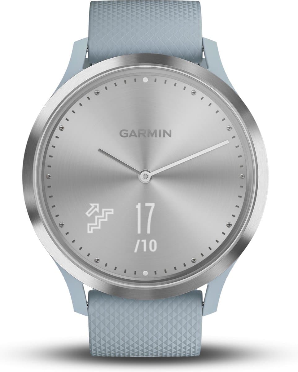Garmin vivomove HR Sport zilver met lichtblauwe siliconen band