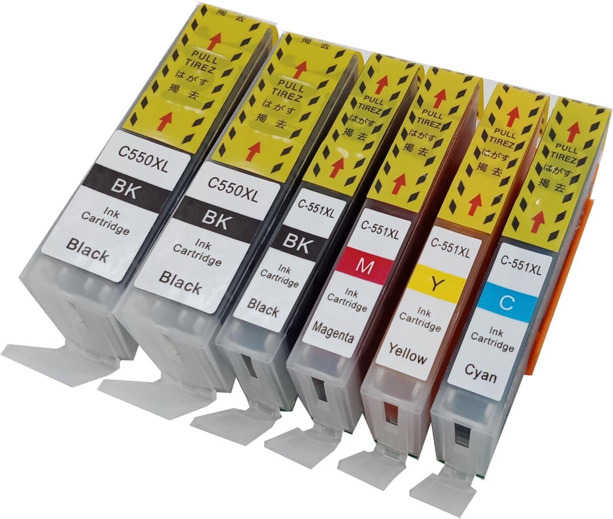 KATRIZ® huismerk inkt voor Canon 2X PGI550XLBK + 1X CLI551XLBK + 1X CLI551XL Cyaan + 1X CLI551XL Magenta + 1X CLI551XL Geel (6stuks)  - Met chip